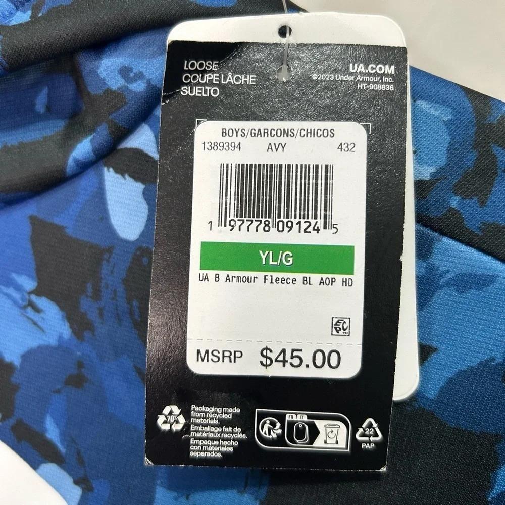 Under Armour Kids/Youth Blue and Black Camo Hoodie NEW Size Large